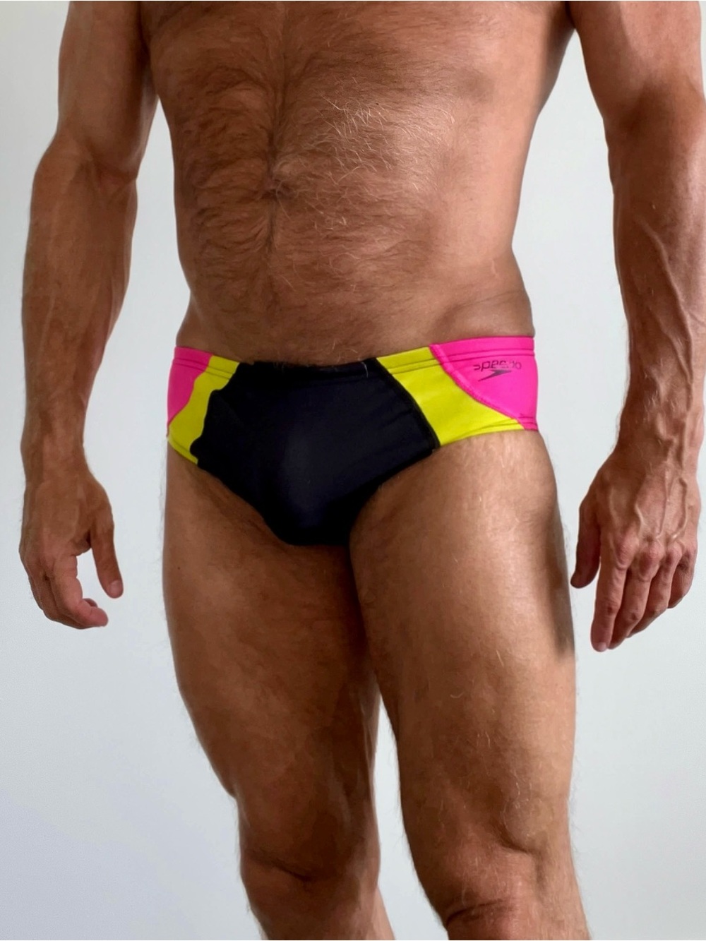 Speedo Men’s Swim Brief in Black, Neon Yellow & Neon Pink, Size 32, NWT